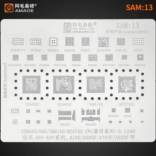 Amaoe SAM13 BGA Reballing Stencil for Samsung A60-A90 SDM 450 660 SM6150 MT6762 CPU Stencil A10S A920F SDM450 660 Steel Mesh