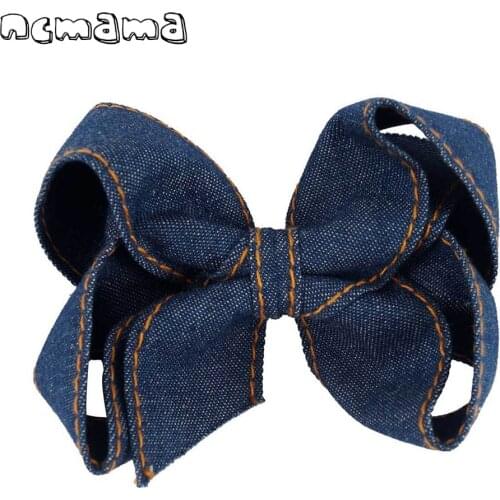 4.5 Inch Retro Denim Hair Bows With Alligator Clips Trendy Hairgrips High Quality Headwear For Girls Hair Accessories