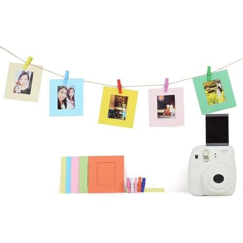 DIY Mini Paper Photo Frame With Mini Colored Clothespins And Twine -Fit Instax Mini Film for storing precious photos
