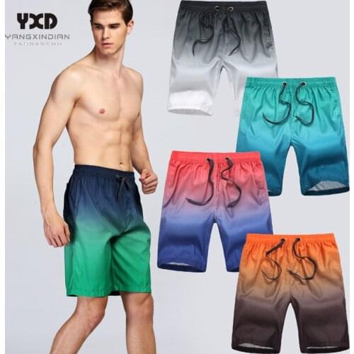 Plus size Quick Dry Gradient Running Shorts Men Swimsuit Man Swimwear Mens Short Pants Surf Joggers Sport Gym Beach Wear Mans