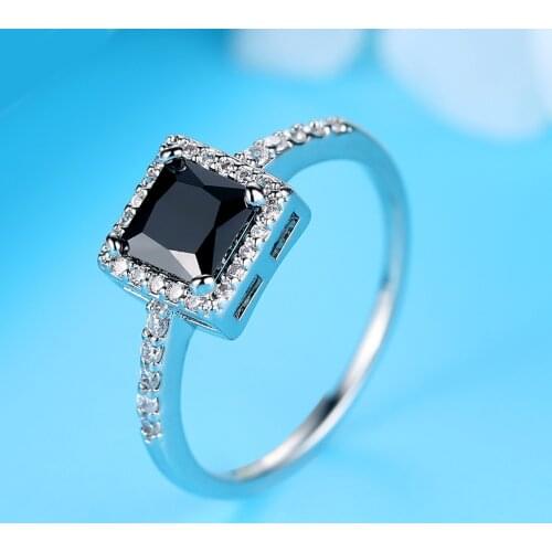 Black Cubic Zirconia Statement Ring Female Square Shape AAA CZ Ring For Girlfriend Engagement Jewelry Bridal Gift