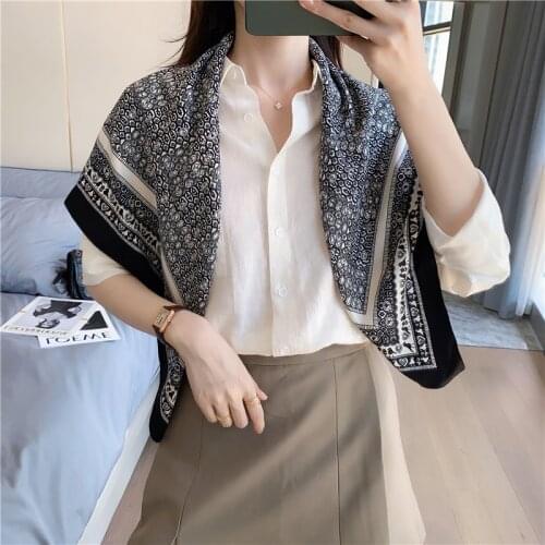 Designer brand 2021 Print Square Scarf For Women Silk Shawl Neckerchief Female Head Wraps Headband Foulard Satin hijab Bandana