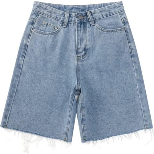 High Waist Five Points Trousers Casual Vintage Baggy Straight Femme Denim Short Pants Womens Short Jeans 2021 Summer Streetwear