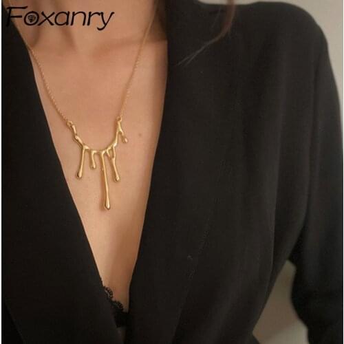 Foxanry 925 Sterling Silver Necklace for Women New Trend Party Jewelry Elegant Charming Sweet Gifts Water Drop Shape Accessories