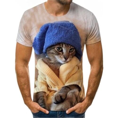 Personality weird cat 3d printing fashion summer mens and womens T-shirt soft loose t-shirts casual street mens clothing