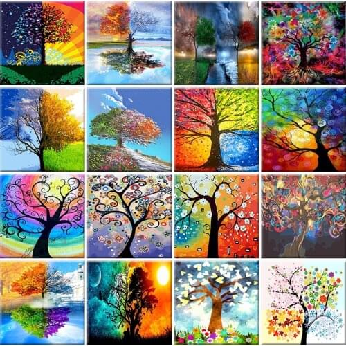 Painting By Numbers With Frame Colored Flowers Trees Oil DIY Modern Hand Painted Wall Art For Living Room Home Decoration 50x65