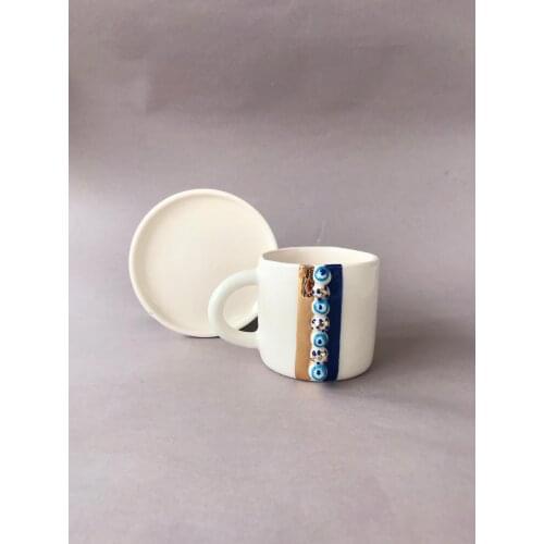 Handmade and Hand Painted High Quality Ceramic Evil Eye Cup Espresso Office Cup and Saucer