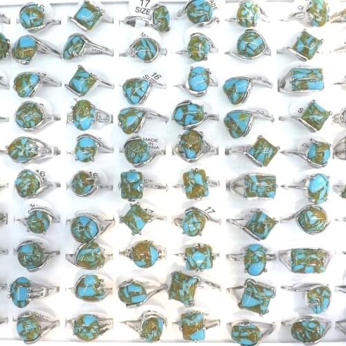Mixed Lot Natural Turquoises Rings With Green Decorative Pattern 50pcs/lot Wholesale