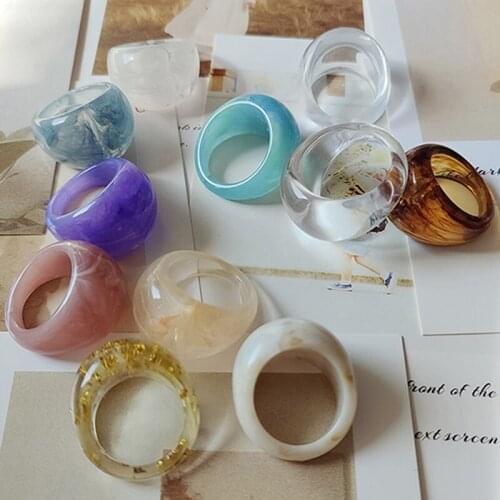 Fashion Korea Colorful Transparent Resin Acetate Geometric C-Shaped Rings for Women Party Jewelry Chic Acrylic Ring Set
