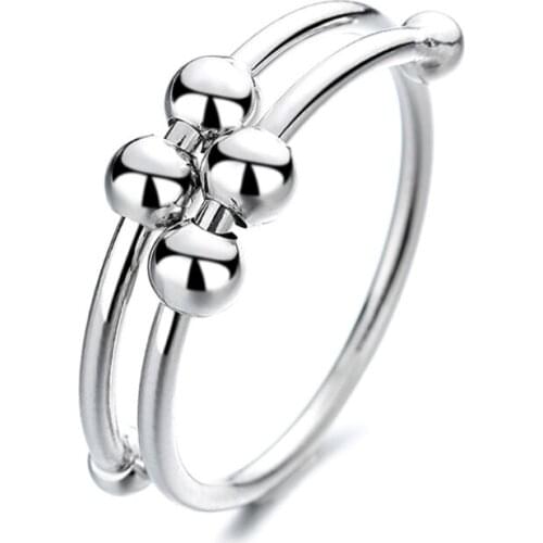 N7MF Women Rotatable Fidget Beads Rings Single Coil Beads Anti Stress Ring Jewelry