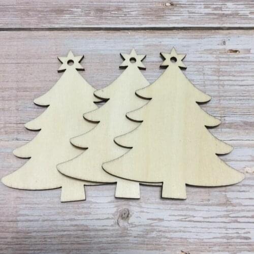 Set of 30 wood carving christmas tree laser cut wood christmas ornament