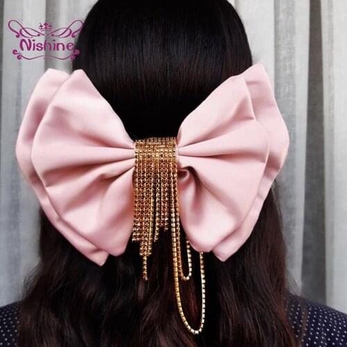 Nishine Double Layer Solid Color Big Bowknot Women Hair Clips Fashion Ponytail Hairpins DIY Clothing Decoration Lady Accessories
