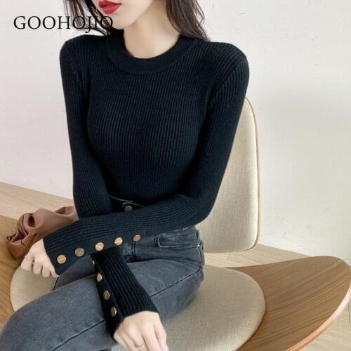 GOOHOJIO Solid White and Black Tops Sweaters Winter Long Sleeve Turtleneck Pullovers Womens Sweaters Femme Clothing One Size
