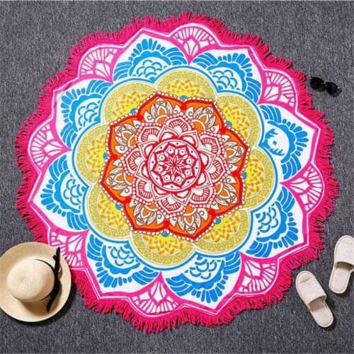 Bohemian Style Microfiber Towel Beach Towel for Adult Yoga Mat Tassel Large Round Towel Cotton Tapestry Home Decor Blankets