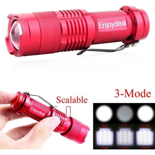 Skid-Proof Waterproof Mini 2000LM Q5 LED Zoomable 3 Modes Flashlight Hiking Torch Lamp Red Adjustable Focus 14500 Battery