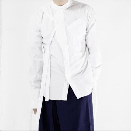 S-6xl Original Men Clothing Personality Long Sleeve Shirt Hair Stylist Irregular Splice Shirts Nightclub Stage Singer Costumes