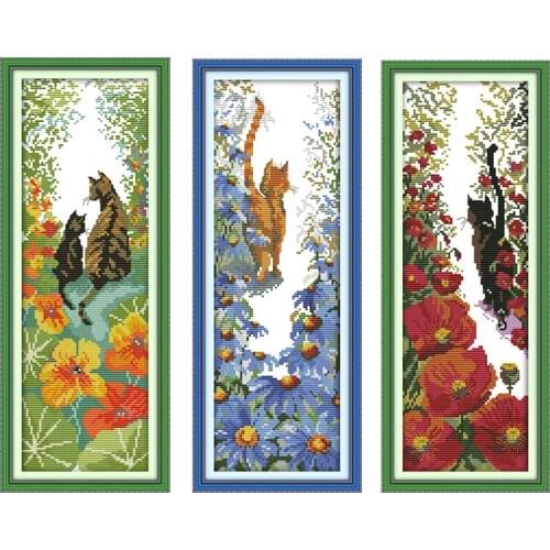 Cat Counted Cross Stitch Kits Follow Me Pictures Stamped DMC Printed 11CT 14CT Printing Craft Kit Embroidery for Needlework Sets
