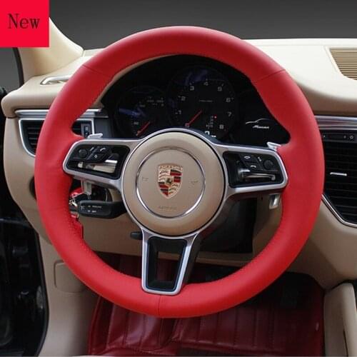 DIY Customized Hand-Stitched Leather Car Steering Wheel Cover for Porsche Cayenne Macan 911 Panamera Boxster Car Accessories