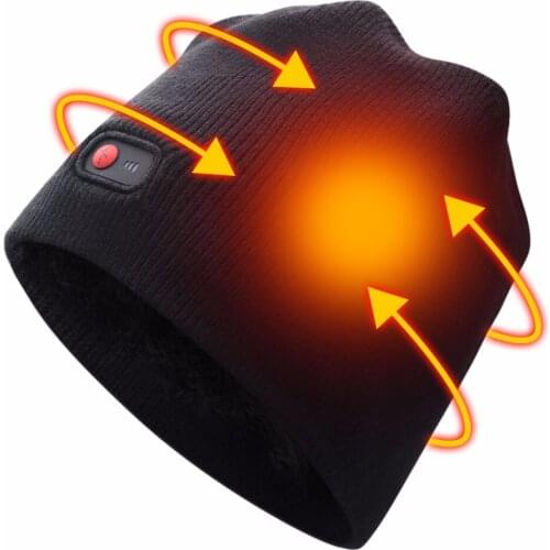 Rechargeable Electric Warm Heated Hat Fashionable Knit Black Hats Battery Heated Thick and Warm Sports Hats Christmas Hats