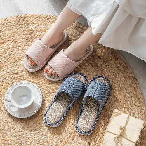 Summer Couple Household Linen Slippers Men/Women Indoor Non-Slip Breathable Sandals Female House Floor Flip-Flops Ladies Shoes