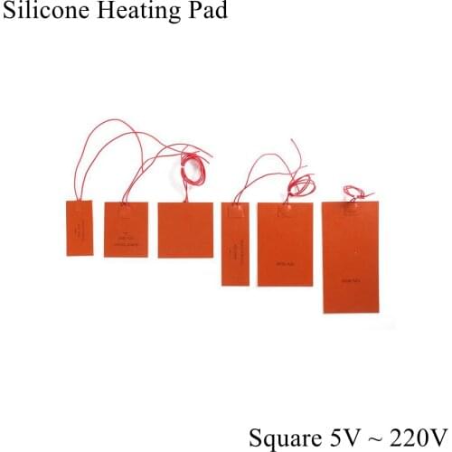 5V 12V 24V 36V 48V 110V 220V 380V Silicone Heating Pad Square Rubber Heat Mat Heated Bed Plate Flexible Waterproof 3D Printer