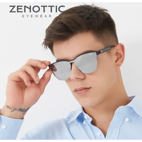 ZENOTTIC Rimless Square Sunglasses Men UV400 Gradient Mirror Shades Vintage TR90 Polarized UV400 Lens Sun Glasses Eyewear