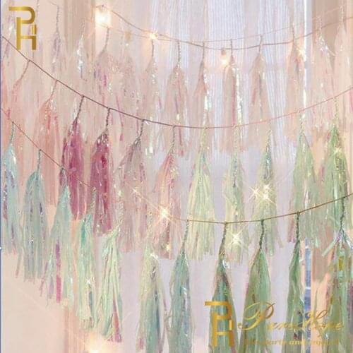 Wedding Decoration Iridescent Paper Tassel Garland For Mermaid Baptism Birthday Baby Shower Decorations Unicorn Party