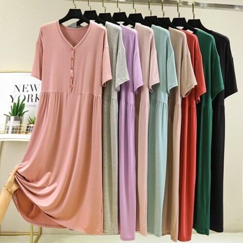 Korean Style Loose Nightgowns Women Short Sleeve Modal Sleepwear Comfortable Summer Night Dress Buttons Ladies Nightshirt