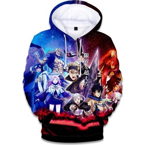 Latest fashion 3d hoodies Black Clover print hip hop men women Hoodie Pullover casual Long Sleeve sport 3D Hooded Sweatshirt 4XL