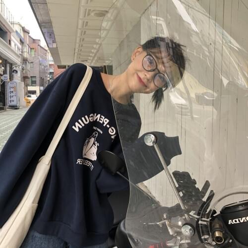 Spring Autumn Korean Loose Thin Sweatshirt Women Ins Bf Long Sleeve Red O-neck Student Sweatshirt Woman