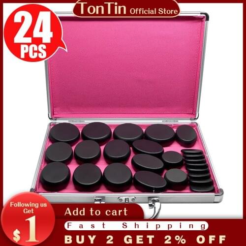Tontin Hot Stone Massage Set Heater Box Relieve Stress Back Pain Health Care Lava Basalt round massage tool Stones for Health