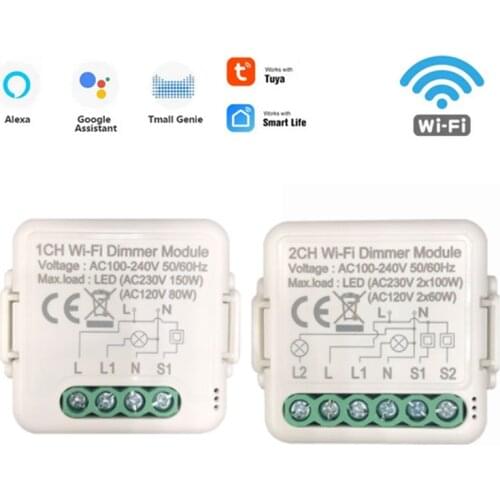 Tuya WiFi Dimmer Smart Switch Module Zero Firel AC 100-240V 2 Way Wireless Light Dimming Switch Relay Work With Google Home