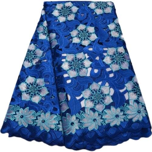 Jen New design blue high quality heavy African lace sewing Fabric for wedding dress 5 Yards embroidered Swiss Voile Lace-N88199