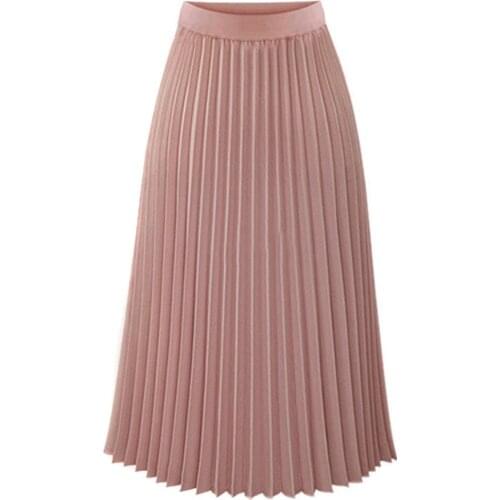 SAGACE Skirts Womens Solid Pleated Elegant Midi Elastic Waist Maxi Pleated Skirt faldas mujer moda 2019 long Skirts 603