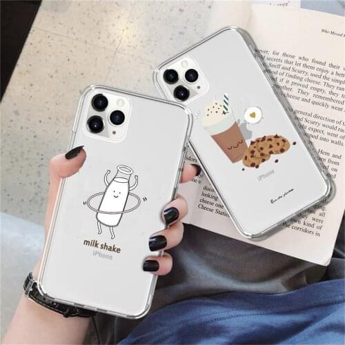 Funny Cartoon Food Milk Cookies Phone Case For iPhone 12 11 Pro XS MAX 7 XR X 8 6 Plus Soft Clear Cover Fundas