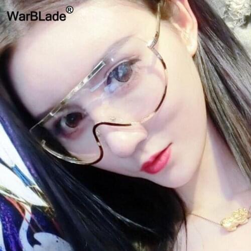 WarBLade Oversized Rimless Gold Clear Sunglasses Retro Women Brand Designer Clear Sunglasses Big Frame Sun Glasses Lunette Femme