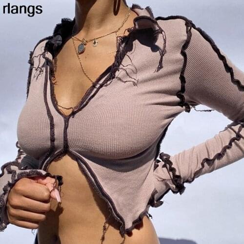 Nibber Autumn New Patchwork Broken Design Mesh Crop Top For Women Punk Style Long Sleeve T-shirt Street Casual Wear Tees Female