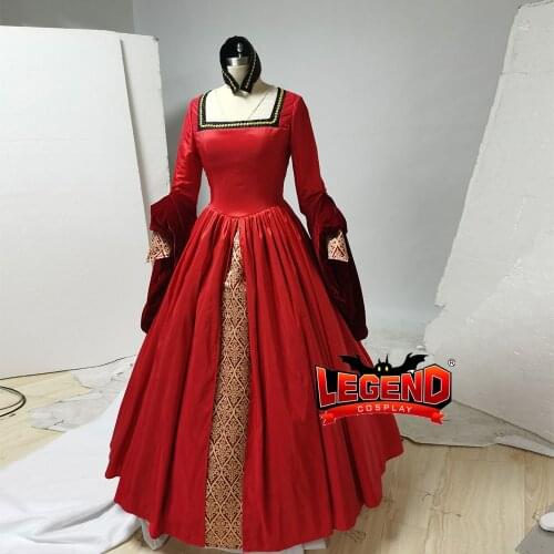 Women Medieval Boleyn Girl Dress Gown Anne Cosplay Costume Red Dress