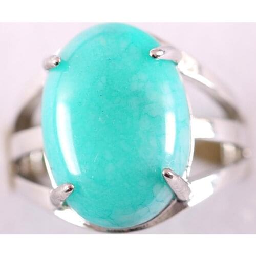 1Pcs Color Jewelry Gift Adjustable Ring For Women Natural Stone Oval CAB Cabochon Bead Green Amazonite Finger Ring Z182