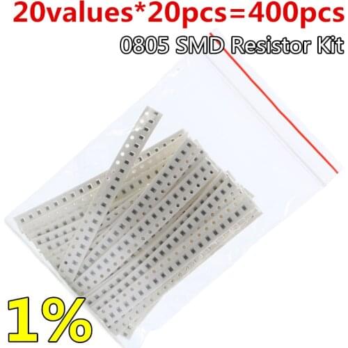20Values*20PCS=400PCS 0805 SMD Resistor Kit 1% 1/8W (10ohm~1M ohm) component diy samples kit
