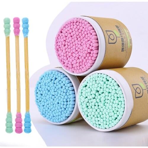 200pcs/Box Colorful Double Head Cotton Swab Wood Stick Black Bamboo Cotton Buds Ear Eyelash Makeup Health Beauty Cleaning Tools
