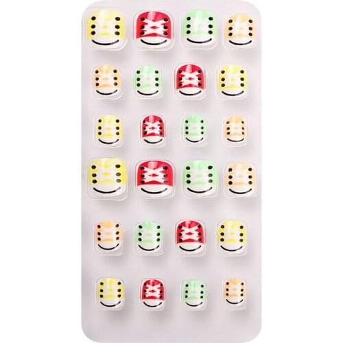 24 Pcs Cute Cartoon Adult Fake Nails with Bow Love Nails and Portable Wearable Plastic Nails for New Year Childrens Fake Nails
