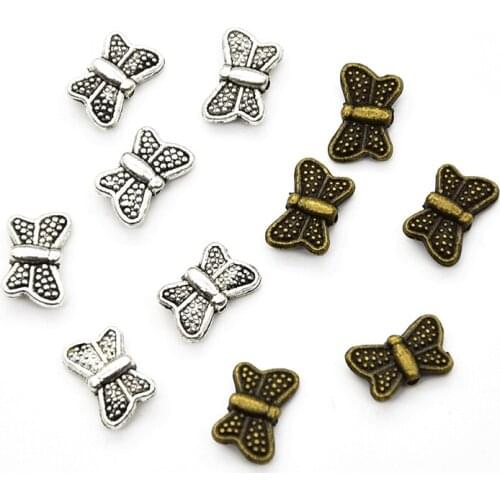 30PCS Wholesale Vintage Metal Alloy Butterfly Charm Spacer Loose Metal Beads For Jewelry Accessories Handmade Hole dia 1mm