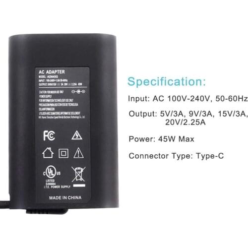45W USB C Charger Adapter for Dell XPS 12 XPS 13 9360 9370 9380, Latitude 5175 5285 7275 7370, Inspiron 13 7000 Inspiron 15 7000