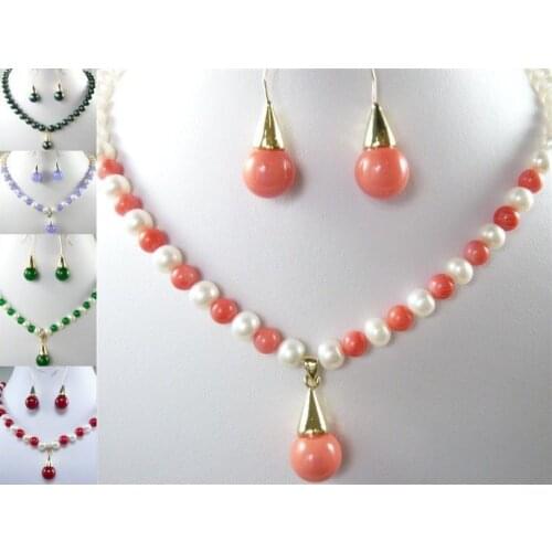 5 color-white/black pearl &green/purple /shell necklace pendant earrings set