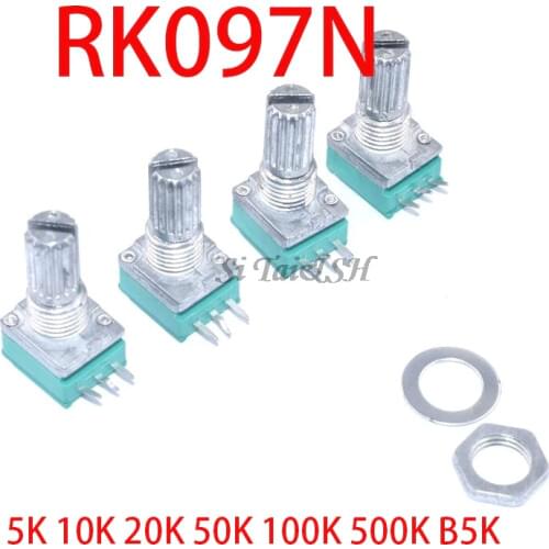 5pcs RK097N 5K 10K 20K 50K 100K 500K B5K with a switch audio 3pin shaft 15mm amplifier sealing potentiometer