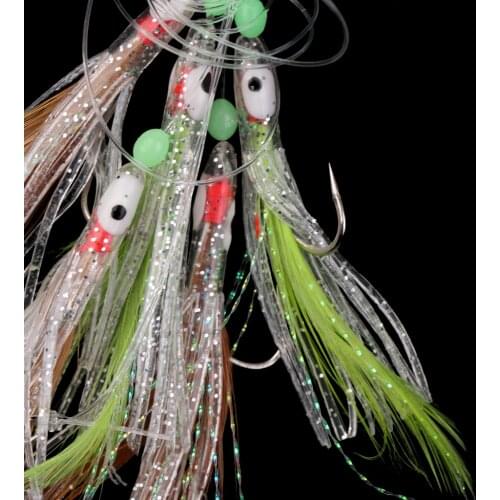 5 Pieces Fishing Fish Skin Sabiki Feather 5 Hooks with Barrel Swivel