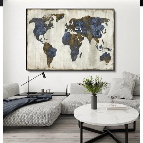 Abstract World Map Canvas Painting Retro Posters and Prints Modern Wall Art Picture for Living Room Study Home Decor