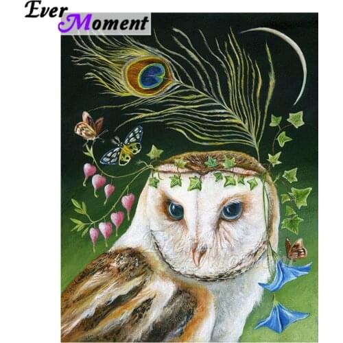 Ever Moment Diamond Painting Owl Peacock Feather Decoration Home Cross Stitch Handmade Full Square Diamond Embroidery ASF1817