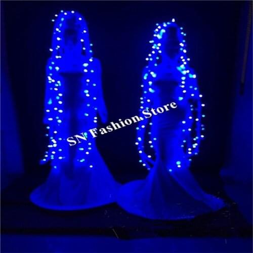 BC42 Ballroom dance costumes led stage catwalk singer wears party women dresses dj hair cosplay clothes show bar luminous skirt